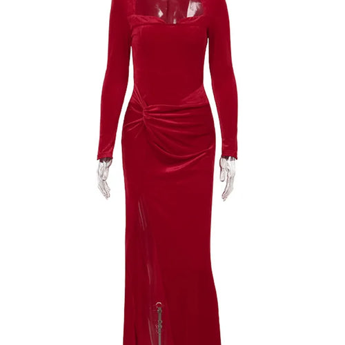 Load image into Gallery viewer, Velvet Long Sleeve Sexy Maxi Dress For Women Autumn Winter New Square Collar Thigh High Split Evening Club Party Dress
