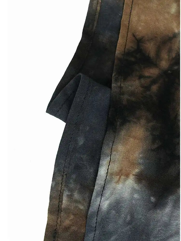 Women Tie Dye Pleated Big Size Casual Strap Dress New Square Collar Sleeveless Fashion Tide Spring Autumn 2025  1DH6611