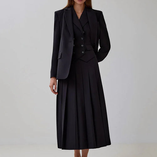 Load image into Gallery viewer, Fashion Slim Button Vest Long Skirt Women Two-piece Set Tight Vest Pleated Skirt Set Elegant Streetwear 2024 Autumn Set
