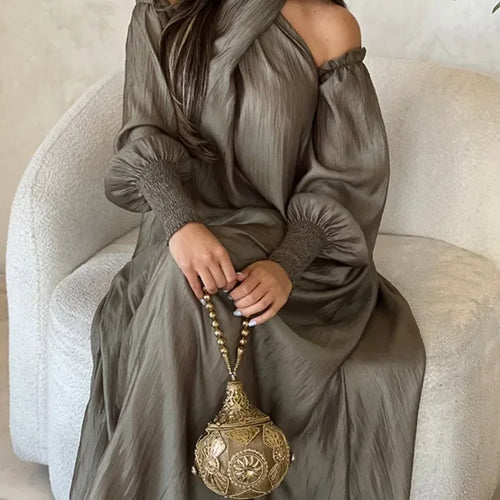 Load image into Gallery viewer, American Retro Halter-neck Loose Dress Cold Shoulder Puff Sleeves H-line Maxi Dress 2025 New Elegant Evening Dresses
