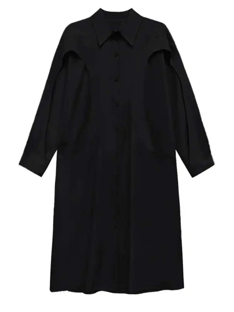 Women Green Rose Red Spliced Big Size Midi Shirt Dress New Lapel Long Sleeve Fashion Tide Spring Autumn 2025 1DH5167