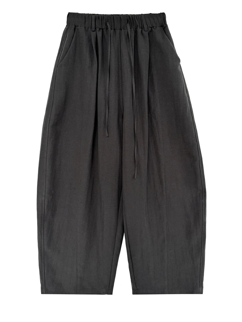 High Elastic Waist Yellow Drawstring Thin Wide Leg Pants New Trousers Women Fashion Tide Spring Autumn 2025 1DJ1547