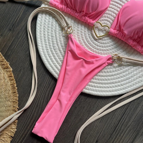 Load image into Gallery viewer, Solid Halter Mini Micro Thong Strappy Bikini Female Swimsuit Women Swimwear Two-pieces Bikini set Bather Bathing Suit
