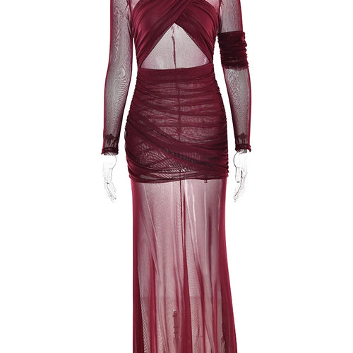 Load image into Gallery viewer, Elegant Mesh Patchwork Long Sleeve Bodycon Party Club Evening Dress Sexy Double Layer Perspective Vestido Autum Clothing
