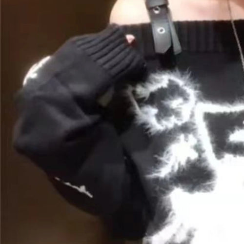 Load image into Gallery viewer, 2025 Slash Nerck Grunge Sweater Y2k Aesthetic Cartoon Jacquard Knitted Pullover Streetwear Oversized Harajuku Women Hole Jumpers
