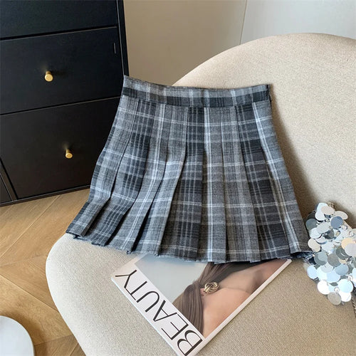 Load image into Gallery viewer, 2024 New Women Fashion Vintage Academy Style Plaid Patchwork Pleated Short Skirt Sweet A-line High Waist Mini Skirts Versatile
