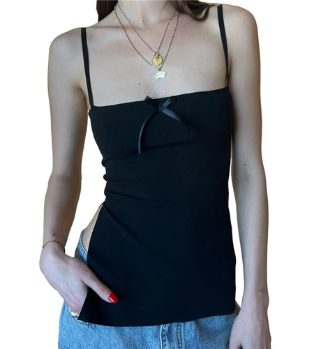 Coquette Top y2k Clothing Women Black Spaghetti Strap Sleeveless Camisole with Bow 2000s Kawaii Clothes Streetwear