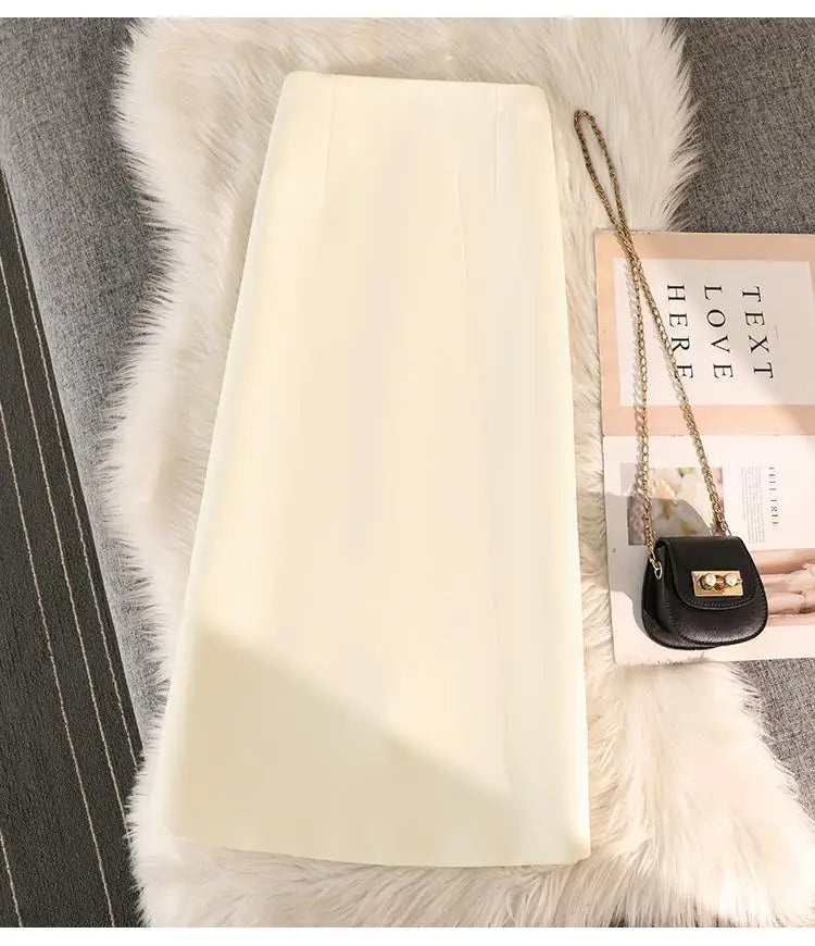 High Waist Zipper Back Split Suit Skirt For Women Spring Autumn 2023 New Solid Pencil Skirts Office Ladies Casual Straight Skirt