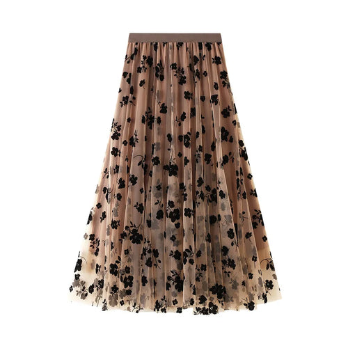Load image into Gallery viewer, Long Tulle Skirt Women Vintage Butterfly Embroidery Elastic High Waist A-Line Mesh Pleated Skirt Female Midi Skirt Faldas Jupe
