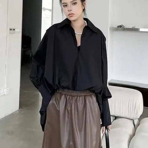 Load image into Gallery viewer, Women White Back Long Irregular Big Size Blouse New V-Neck Long Sleeve Shirt Fashion Tide Spring Autumn 2025 1DH6949
