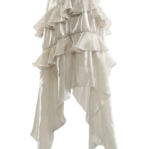 Load image into Gallery viewer, High Elastic Waist Champagne Glossy Ruffles Irregular Half-body Skirt Women Fashion Tide New Spring Autumn 2025 1DJ0349
