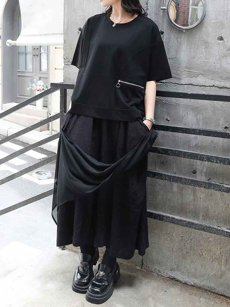 High Elastic Waist Black Irregular Spliced Long Wide Leg Pants New Trousers Women Fashion Tide Spring Autumn 2025 1DJ0548