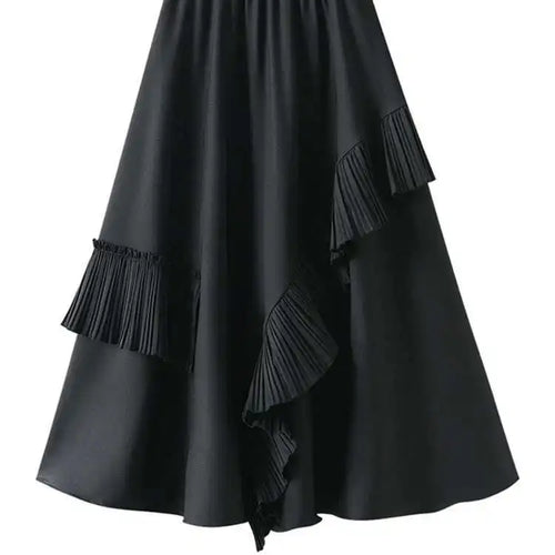 Load image into Gallery viewer, High Elastic Waist Coffee Pleated Ruffles Elegant Half-body Skirt Women Fashion Tide New Spring Autumn 2025  1DJ0431

