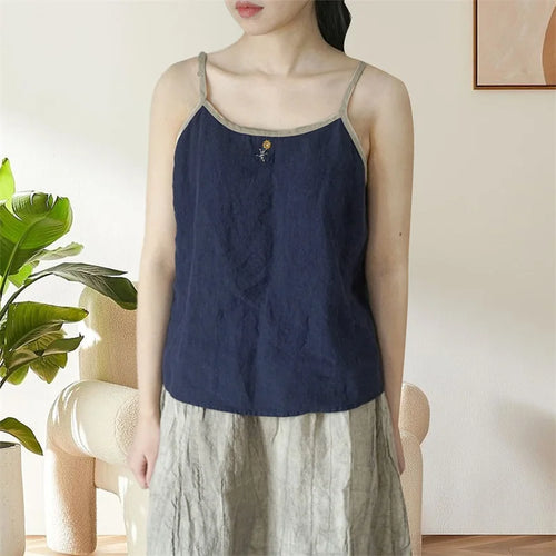 Load image into Gallery viewer, y2k Cami Tops Women Summer Clothes Floral Embroidery Spaghetti Strap Sleeveless Cotton Linen T Shirts 2000s Clothing
