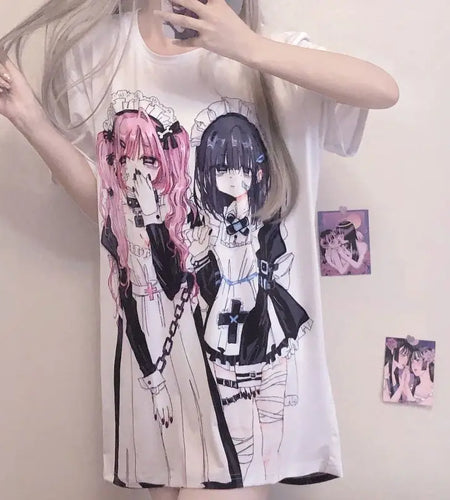 Summer Shirts for Women Fashion Tshirts O-neck Short Sleeve Oversized Tops Anime Print White Tees Japanese T Shirt Ropa Mujer