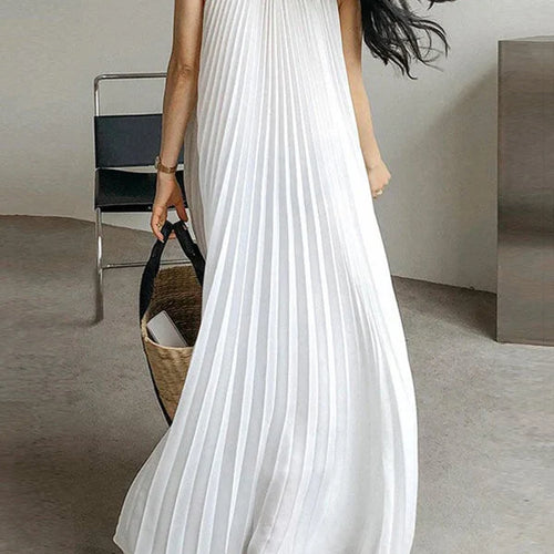 Load image into Gallery viewer, Summer Women Elegant Pleated Dresses Holiday Cocktail Party Birthday Halter Neck A-line Long White Dresses Woman
