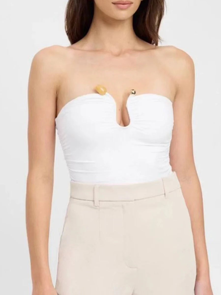 Solid Spliced Folds Slimming Vests For Women Strapless Sleeveless Tunic Temperament Vests Female Fashion Style New