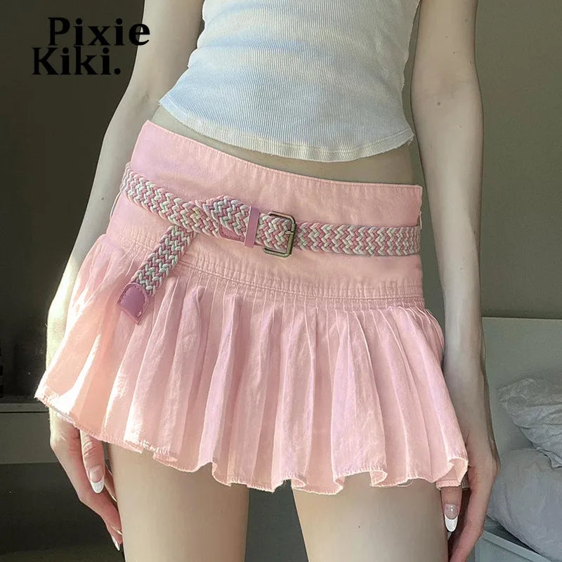 Cute Pink Pleated Skirt Summer Low Waist A Line Mini Skirts Kawaii Fashion Y2k Clothes for Teen Girls P77-CH10