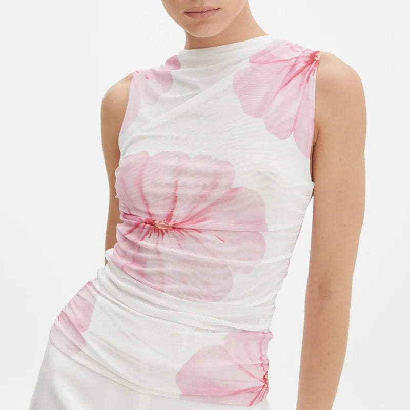 y2k Tops for Women Fairycore Clothing Summer Floral/Tie Dye Print Sleeveless Mesh T Shirt 2000s Vest Fashion Streetwear