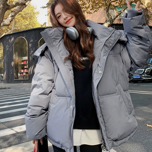 Load image into Gallery viewer, Winter Puffer Jackets Women Thick Warm Down Cotton Padded Coat Female Fashion Oversize Hooded Grey Loose Short Parkas Mujer 2023

