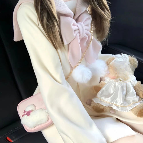Load image into Gallery viewer, Kawaii Bow Sailor Collar Coat Women Y2k Aesthetic Single Breasted Jackets Sweet JK Lolita Trench Blends Coats Femme Autumn 2025
