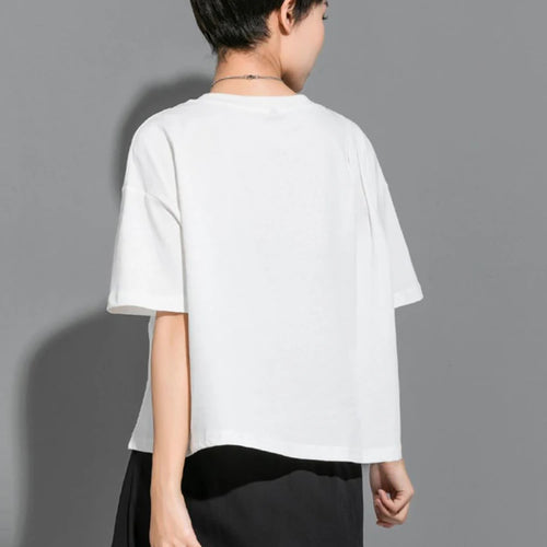 Load image into Gallery viewer, Women Black Button Pleated Irregular Big Size T-shirt New Round Neck Short Sleeve Fashion Tide Spring Summer 2025 1DJ1752
