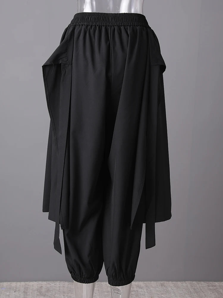 High Elastic Waist Black Irregular Spliced Long Wide Leg Pants New Trousers Women Fashion Tide Spring Autumn 2025 CPG2997