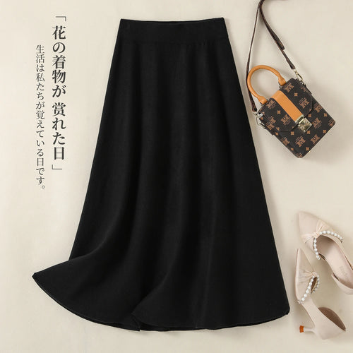 Load image into Gallery viewer, Korean Fashion 2024 Autumn Winter Ladies New Solid Elegant High Waist Pleated Long Skirt Women Simplicity Knitted Cotton Skirts
