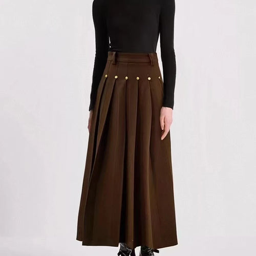 Load image into Gallery viewer, Solid Spliced Button Chic Skirts For Women High Waist Spliced Folds Temperament A Line Skirts Female Fashion New
