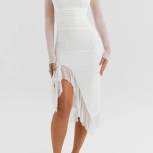 Load image into Gallery viewer, Elegant Ruffle Midi Dress For Women Summer New Mesh Backless Sleeveless Ruched Club Party Sexy Dress Vestido 2024
