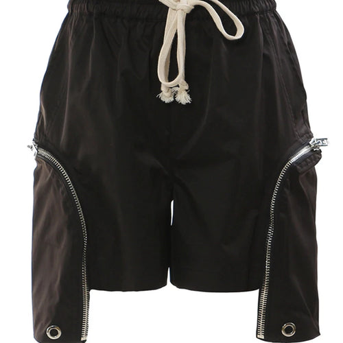 Load image into Gallery viewer, Women Black Irregular Zipper Drawstring Wide Leg Shorts New High Waist Trousers Fashion Tide Spring Summer 2025 1DH4518
