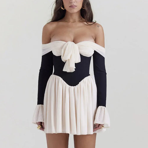 Load image into Gallery viewer, Elegant Strapless Backless Sexy Mini Dress For Women New Off-shoulder Long Flare Sleeve Pleated Club Party Dress
