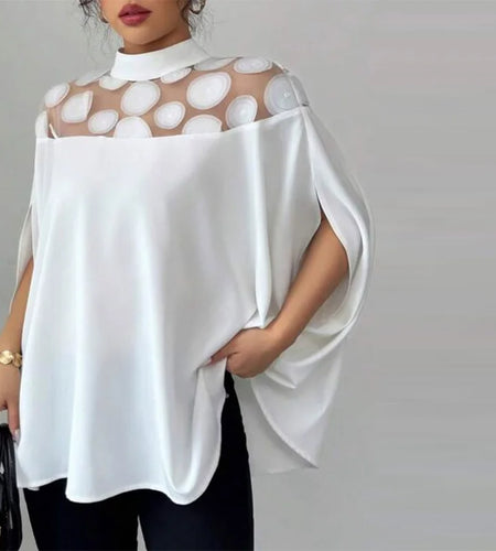 3D Flower See-through White Blouses Shirts Women 2025  Summer Autumn Batwing Sleeves Oversize Loose Elegant Tops Woman