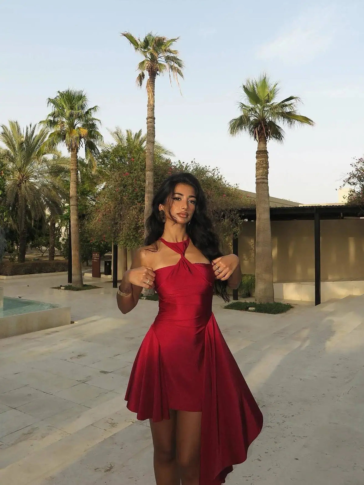 Sexy Sleeveless Hanging Collar Pleated Irregular Dress For Women Bodycon Backless Skirt Autumn Party Club Evening Dress