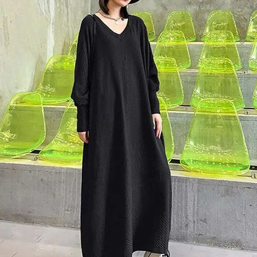 Load image into Gallery viewer, Women Purple Knitting Big Size Casual Long Sweater Dress New V-Neck Long Sleeve Fashion Tide Spring Autumn 2025 1DH7780
