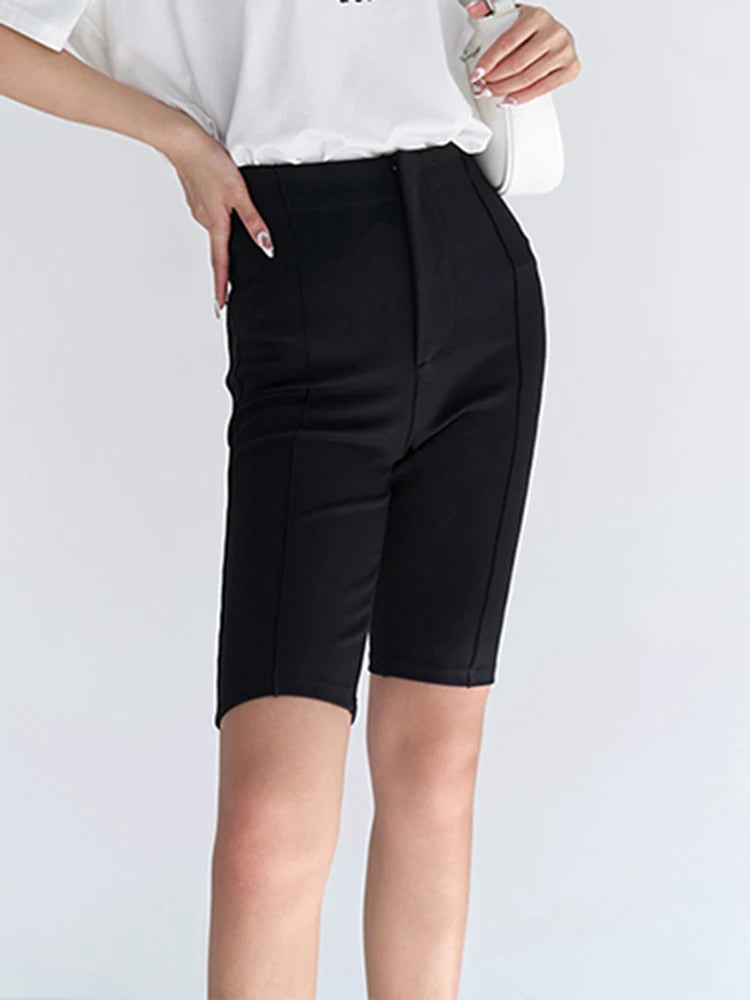 Tunic Trousers For Women High Waist Patchwork Zipper Button Casual Minimalist Knee Length Pants Female Fashion