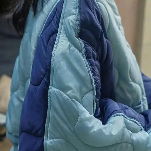 Load image into Gallery viewer, Blue Color-block Big Size Warm Cotton-padded Coat Long Sleeve Women Parkas Fashion Tide New Autumn Winter 2025 1DH2262
