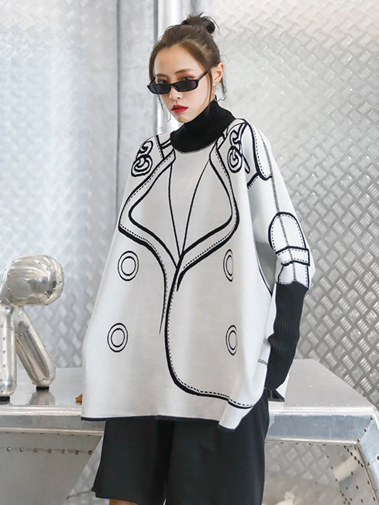 Both Side Wear Big Size Knitting Sweater Turtleneck Long Sleeve Women Pullovers New Fashion Autumn Winter 2025 1DE3629