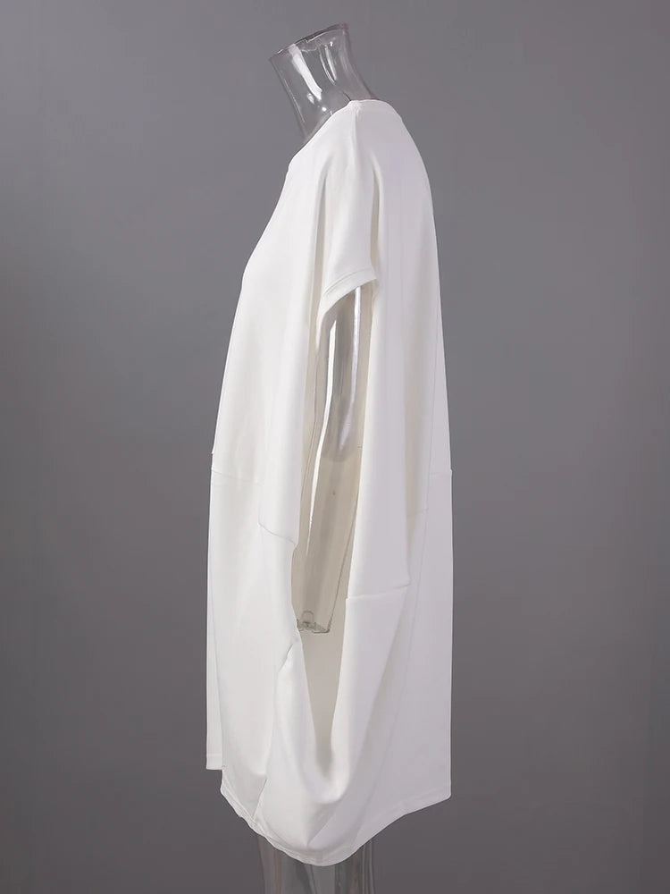 Women Black White Brief Big Size Casual Mini Dress New Round Neck Short Sleeve Fashion Tide Spring Summer 2025 1DH5840