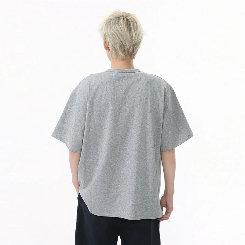 Men's Short Sleeve T-shirts New Summer Solid Color Casual Style Button Half Open Design Round Collar Loose Male Top 9W1600