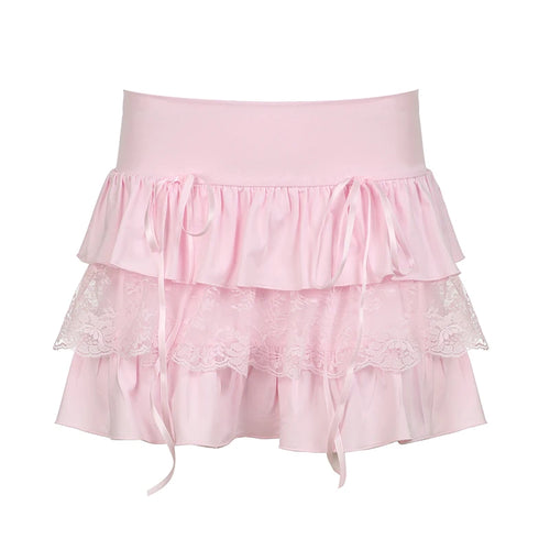 Load image into Gallery viewer, Hotsweet Pink Summer Cake Mini Skirt Tierred Lace Trim Folds Korean Fashion Girls Skirts Y2K Coquette Clothes Kawaii
