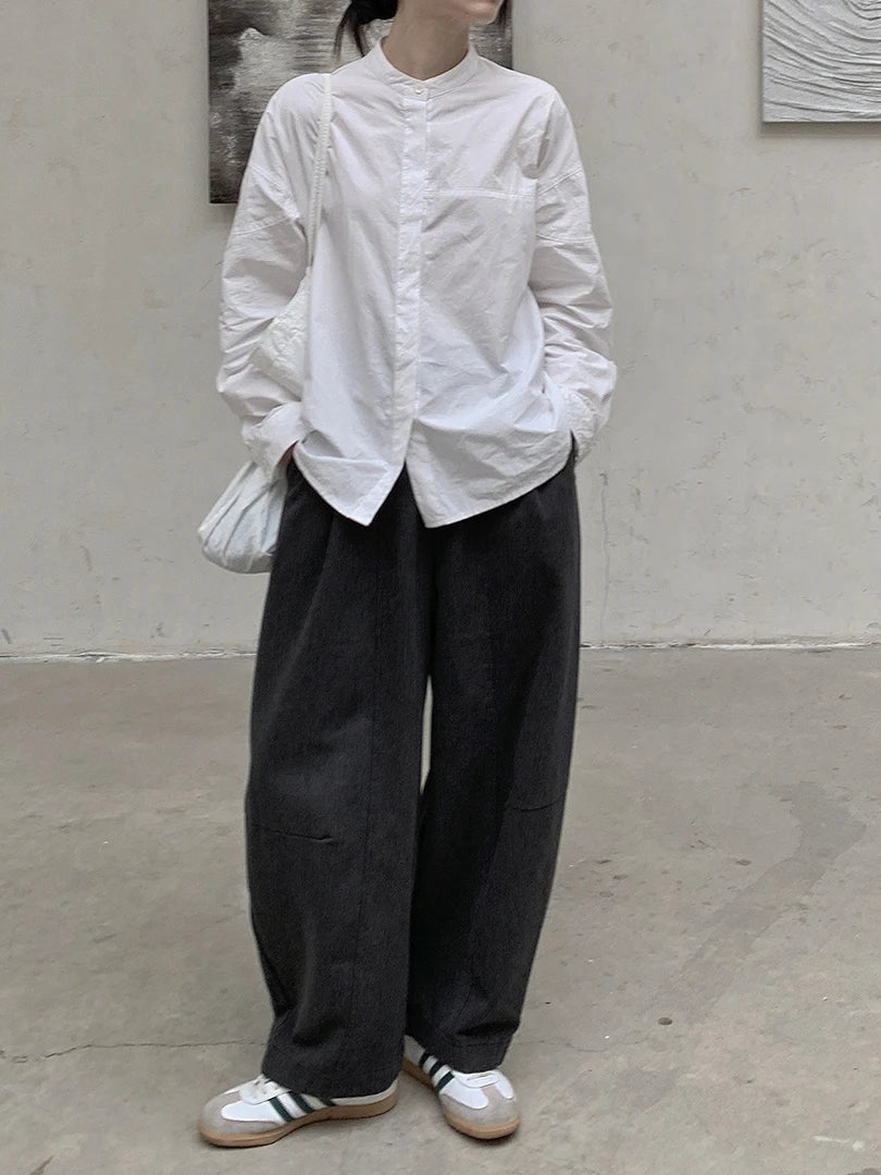 Women Black Brief Big Size Elegant Blouse New Stand Collar Long Sleeve Shirt Fashion Tide Spring Autumn 2025 1DH8347