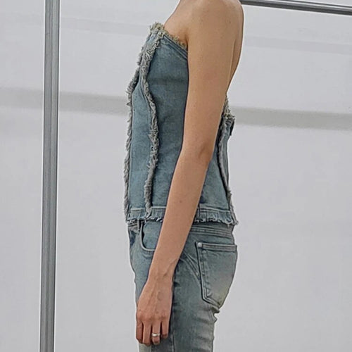 Load image into Gallery viewer, Solid Denim Tank Tops For Women Strapless Sleeveless Slim Streetwear Vest Female Fashion Style Clothing
