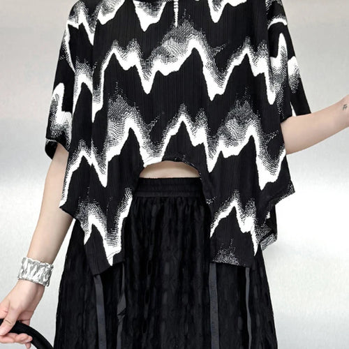 Load image into Gallery viewer, Women Black Striped String Big Size Short T-shirt New Round Neck Short Sleeve Fashion Tide Spring Summer 2025 1DJ0168
