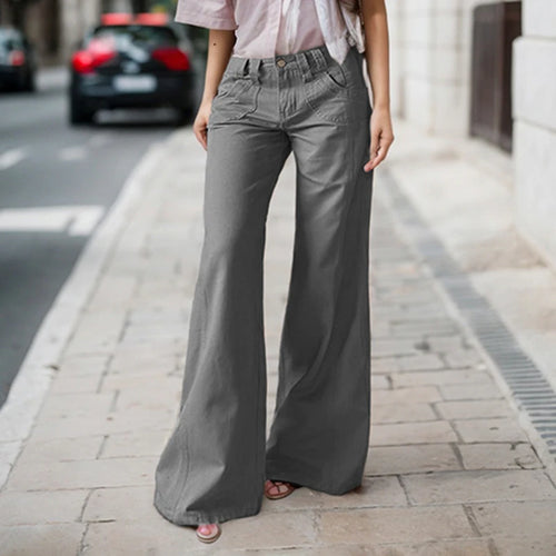 Load image into Gallery viewer, Streetwear Grey Split Low Waist Slimming Casual Jeans Women Multi Pockets Straight Leg Denim Trousers Bottoms New 2025
