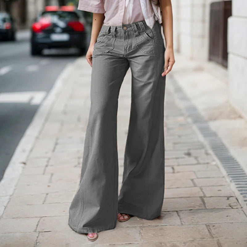 Streetwear Grey Split Low Waist Slimming Casual Jeans Women Multi Pockets Straight Leg Denim Trousers Bottoms New 2025