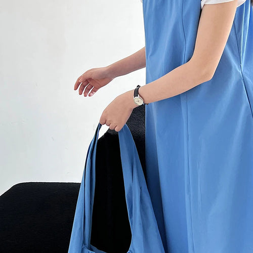 Load image into Gallery viewer, Women Blue With Bag Brief Elegant Long Vest Dress New Round Neck Sleeveless Fashion Tide Spring Autumn 2025 1DJ1112

