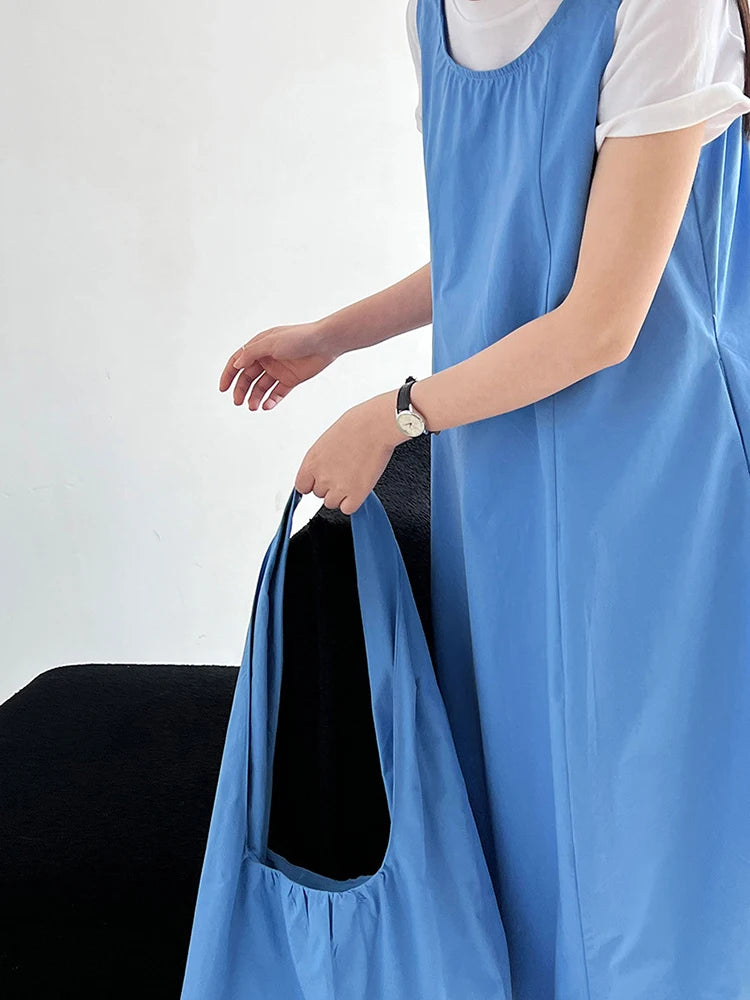 Women Blue With Bag Brief Elegant Long Vest Dress New Round Neck Sleeveless Fashion Tide Spring Autumn 2025 1DJ1112