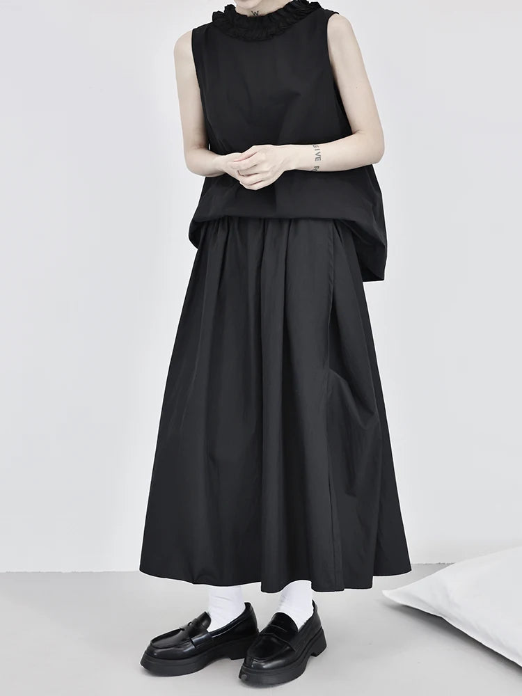 High Waist Black White Pleated Button Elegant  A-line Half-body Skirt Women Fashion Tide New Spring Autumn 2025 1DJ0825