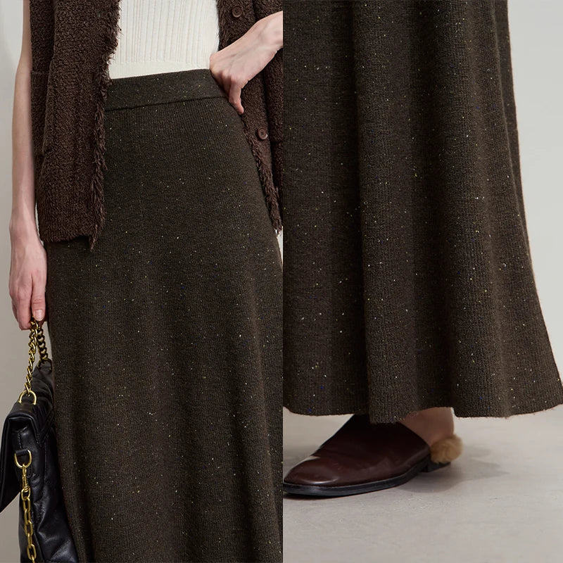 Knitted Skirts For Women 2025 Autumn New Gentle A-line Long Skirt Loose Solid Color Elegant Versatile Woman Clothes12553045